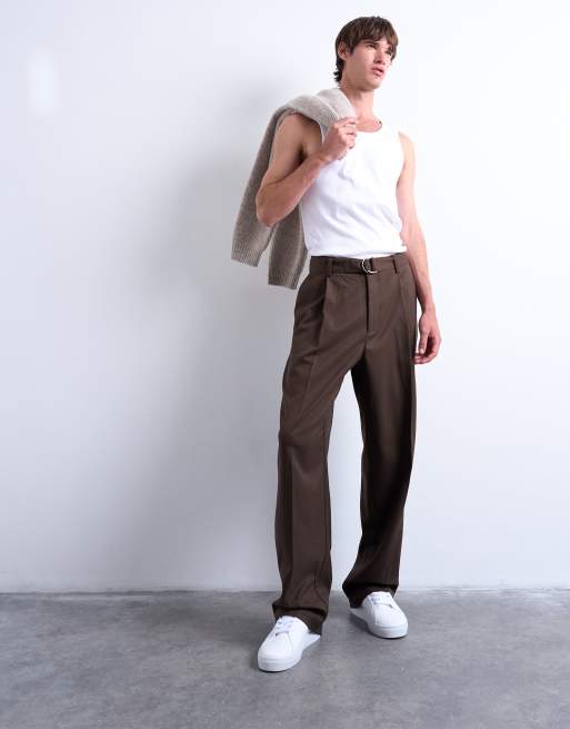 Topman – Elegante Twill-Hose in Schokobraun mit weitem Bein und Gürtel, 3 von 5