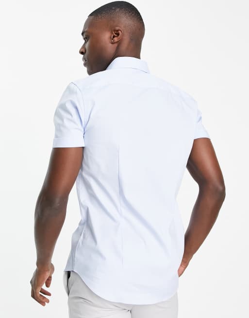 Topman – Elegantes, kurzärmliges Stretch-Hemd mit engem Schnitt in Blau, 4 von 4