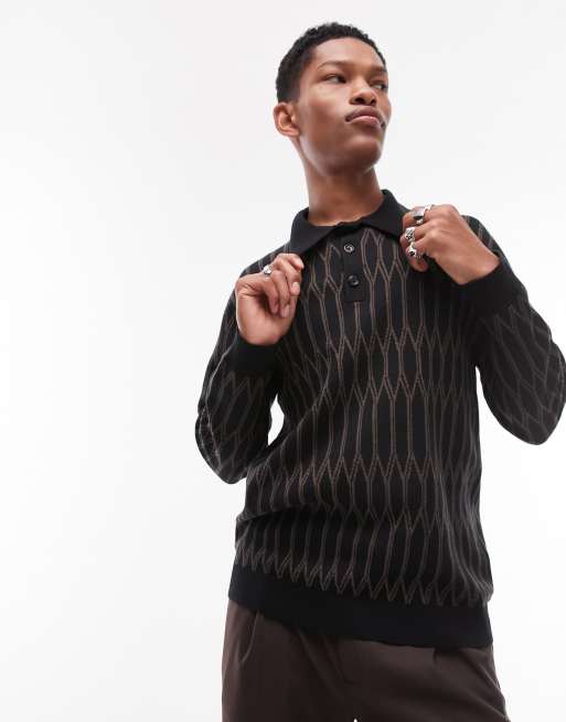 Topman – Elegantes Polohemd mit geometrischem Muster in Braun