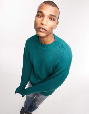 Topman Knitted Rib Sweater With Turtle Neck In Green In Green
