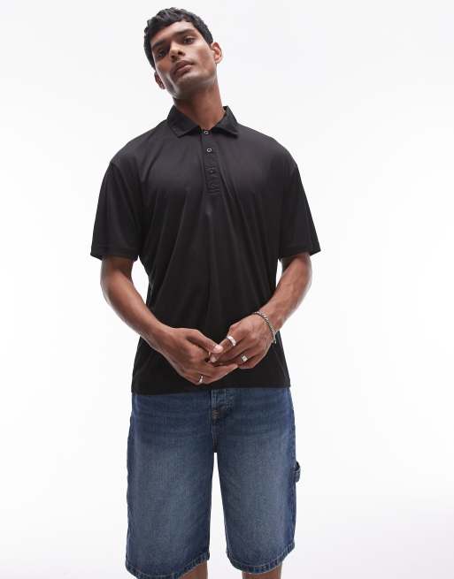 Topman – Eng anliegendes Oversize-Polohemd in Schwarz