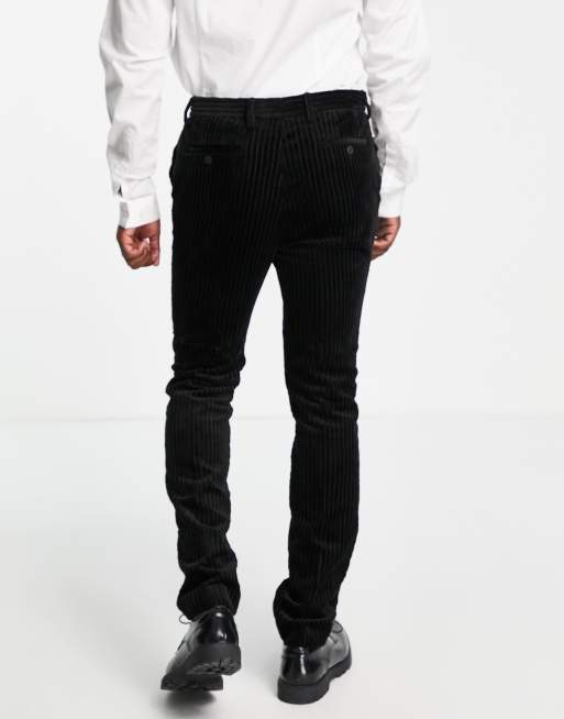 Topman – Eng geschnittene Anzughose aus breit geripptem Cord in Schwarz, 2 von 4