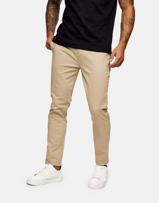 Topman – Eng geschnittene Chinohose aus Baumwolle in Stein - STONE