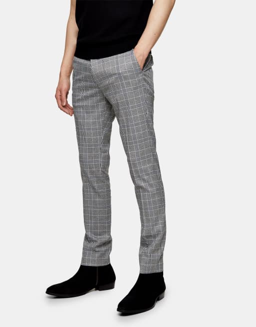 Topman – Eng geschnittene Hose mit großem Karomuster in Grau