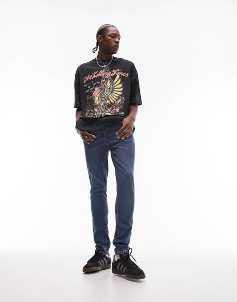 Topman – Eng geschnittene Jeans in mittelblauer Waschung - view 1