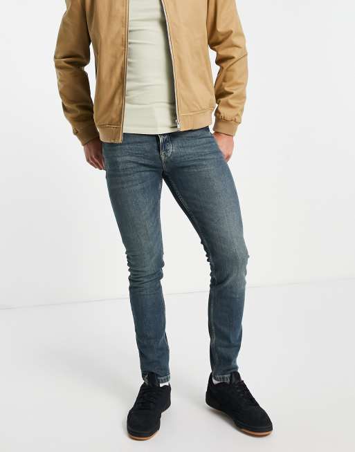 Topman – Eng geschnittene Jeans mit Stretchanteil in Patinagrün in mittlerer Waschung, 4 von 4