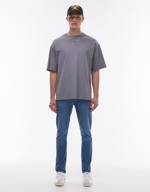 Topman – Eng geschnittene Stretch-Jeans in mittelblauer Waschung, 5 von 5