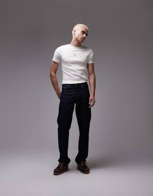 Topman – Eng geschnittenes, geripptes T-Shirt in Ecru - view 1