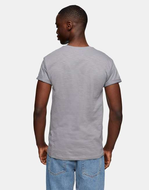 Topman – Eng geschnittenes T-Shirt mit umgeschlagenen Ärmeln in Grau, 2 von 4