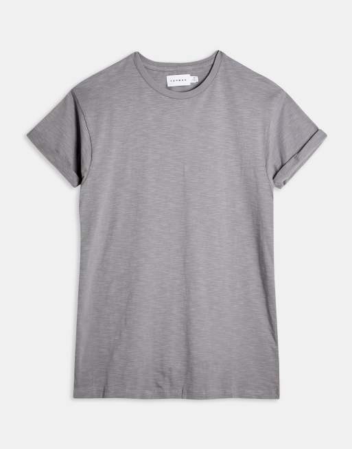 Topman – Eng geschnittenes T-Shirt mit umgeschlagenen Ärmeln in Grau, 3 von 4