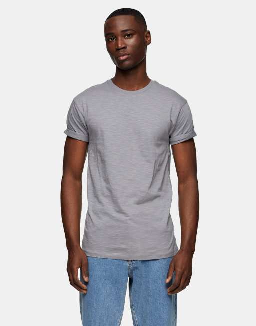 Topman – Eng geschnittenes T-Shirt mit umgeschlagenen Ärmeln in Grau, 4 von 4