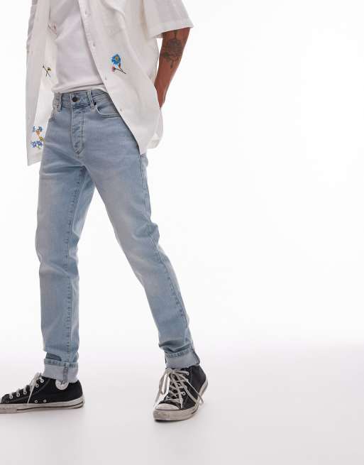 Topman – Enge Jeans in hellblau getönter Sommerwaschung