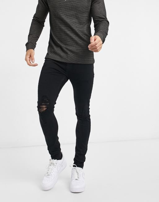 Topman – Enge Jeans in verwaschenem Schwarz mit Rissen