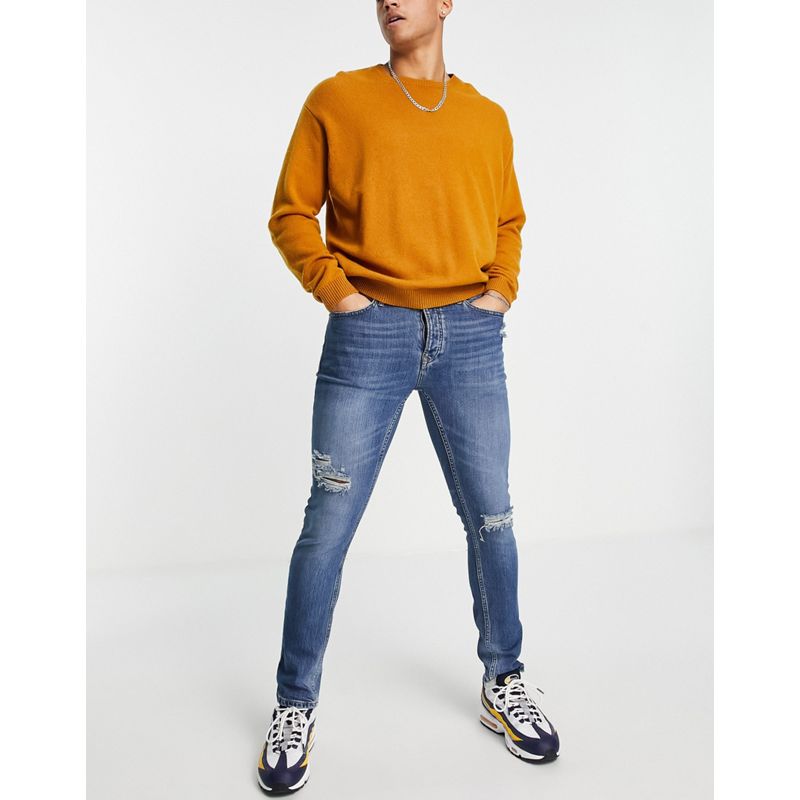 Topman – Enge Stretch-Jeans mit Zierrissen in mittlerer Waschung 