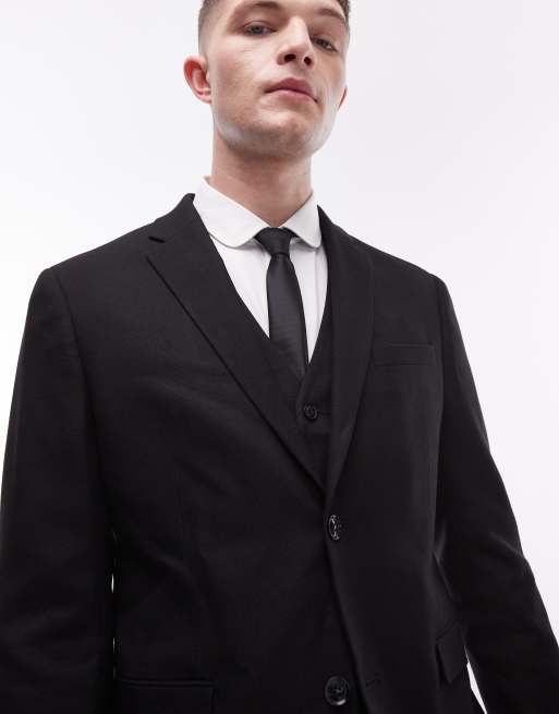 Topman – Enge, strukturierte Anzugjacke in Schwarz, 3 von 5