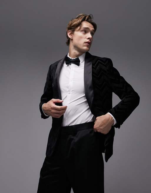 Topman - Enkeltradet skinny-blazer i sort velour 