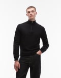 [Topman] Topman essential 1/4 zip funnel jumper with wool in black XL BLACK