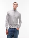 [Topman] Topman Essential 1/4 zip funnel neck jumper with wool in light grey M Light grey