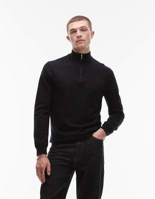 Topman essential 1/4 zip funnel with wool in black - view 1