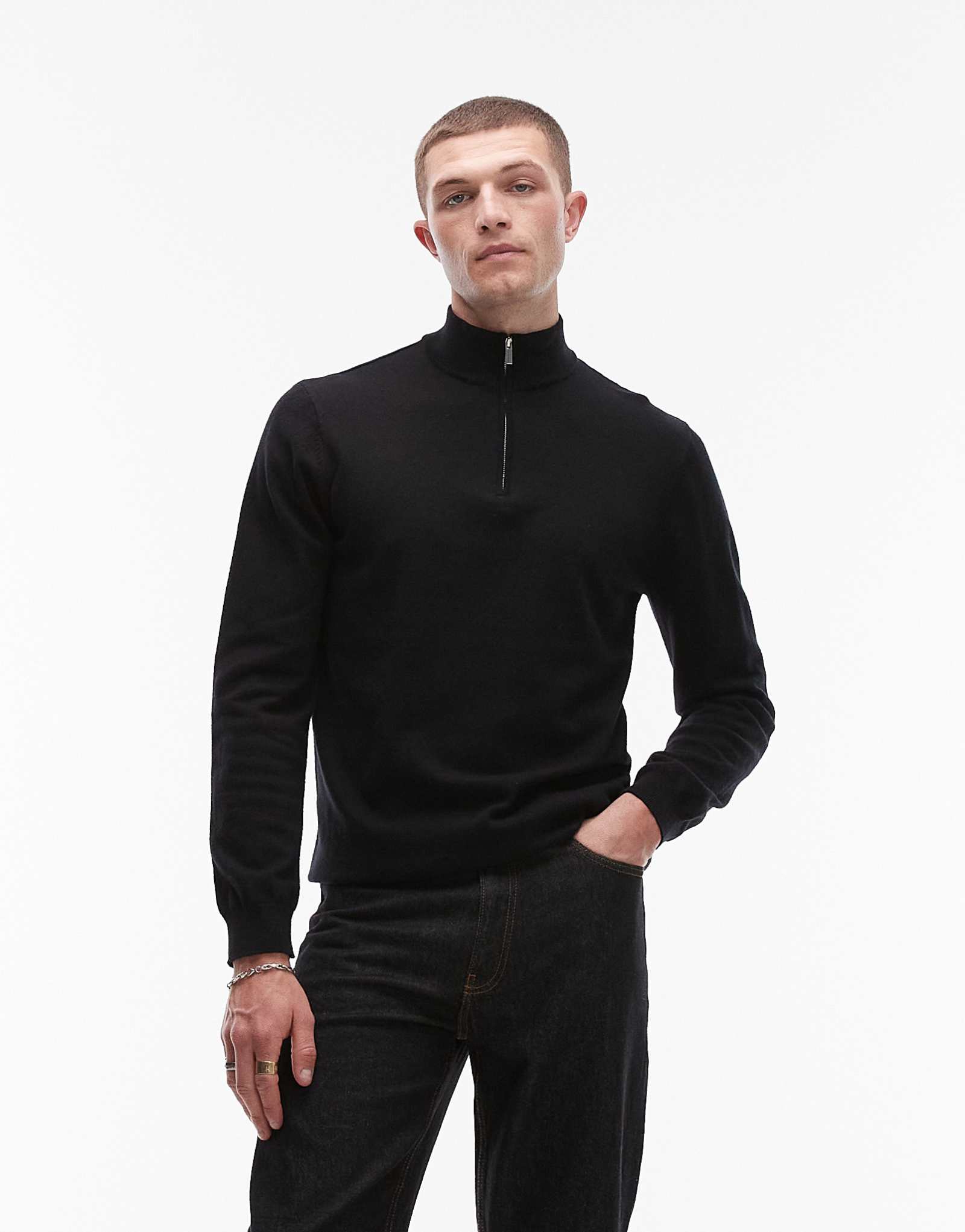 Воронка Topman essential на молнии 1/4 с шерстью черного цвета