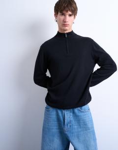 Essential 1/4 zip funnel with wool in black