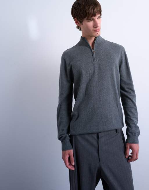 Topman essential 1/4 zip funnel with wool in charcoal