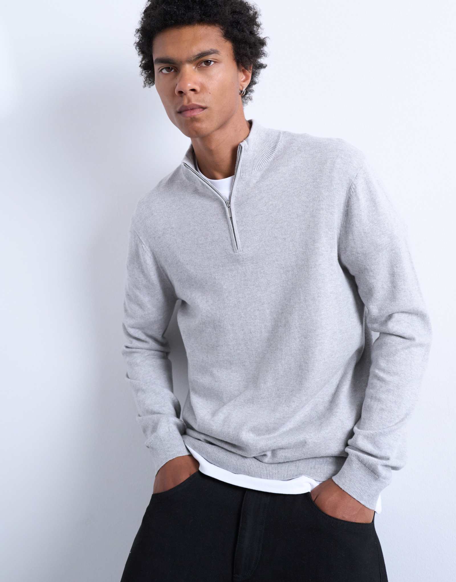 Воронка Topman essential на молнии 1/4 из шерсти светло-серого цвета