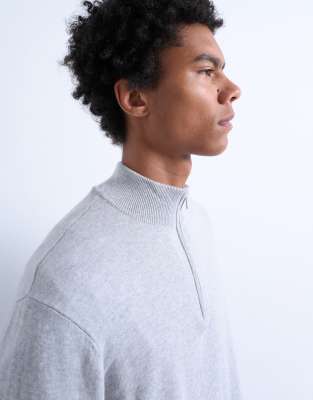 Topman Essential 1/4 Zip Funnel With Wool In Gray