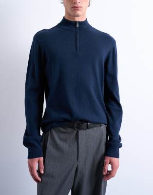 Topman Essential 1/4 Zip Funnel With Wool In Blue