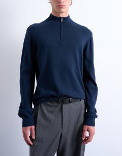 Essential 1/4 zip funnel with wool in navy