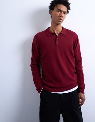 Topman Essential Button Polo With Wool In Red