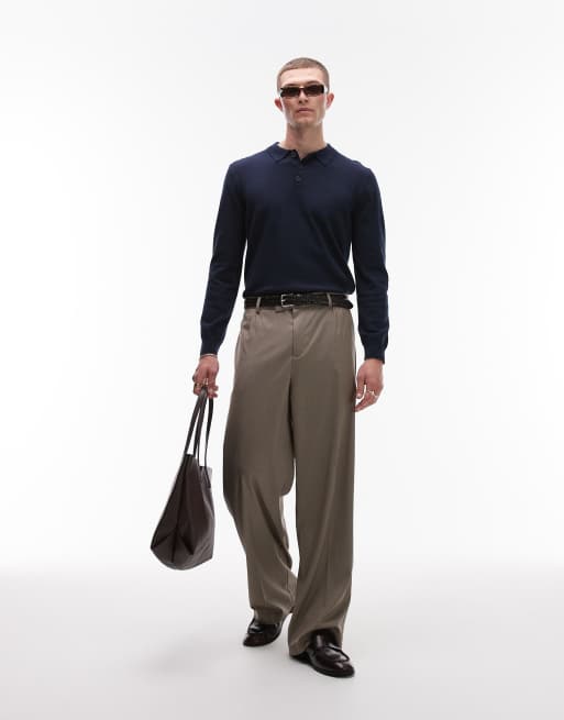 Topman essential button polo with wool in navy
