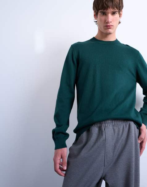 Topman – Essential – Ciemnozielony dzianinowy sweter z okrągłym dekoltem - view 1