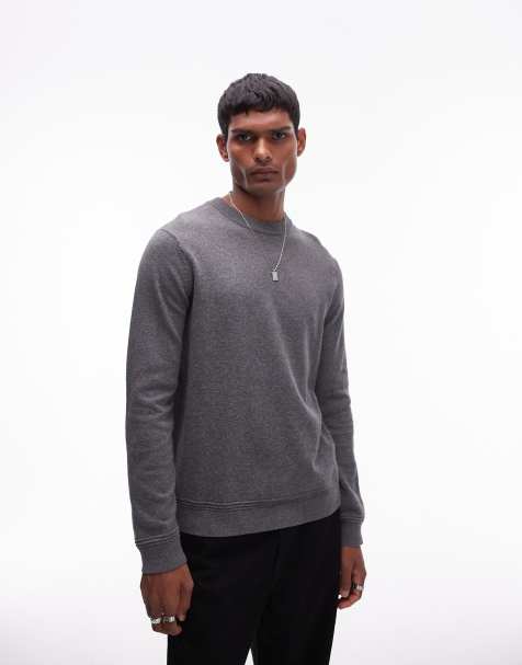 Topman essential crew neck jumper in charcoal - view 1