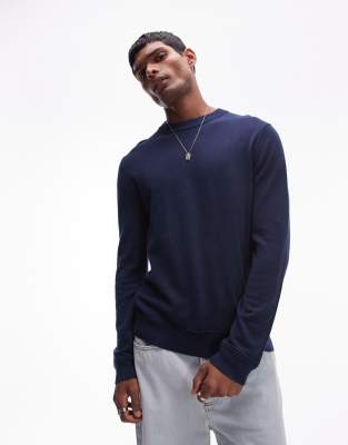 Topman Essential Crew Neck Sweater In Navy