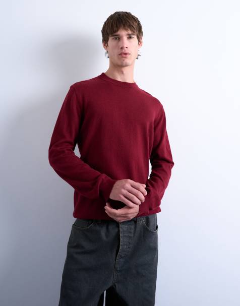 Topman essential crew neck with wool in burgundy - view 1