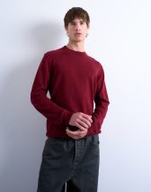 Topman essential crew neck with wool in burgundy