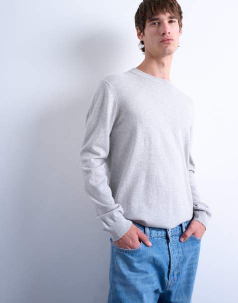 Topman essential crew neck with wool in light gray - view 1