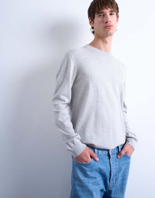 Topman essential crew neck with wool in light gray