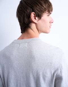 Model wearing Essential crew neck with wool in light grey