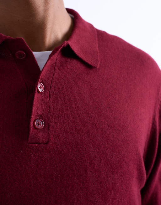 Topman - Essential - Gebreide polo met knopen in bordeauxrood, 4 van 5