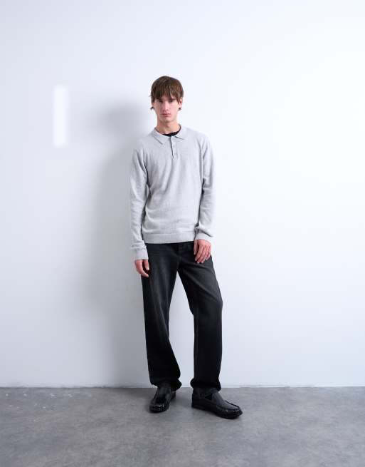 Topman - Essential - Gebreide polo met knopen in lichtgrijs, 2 van 5