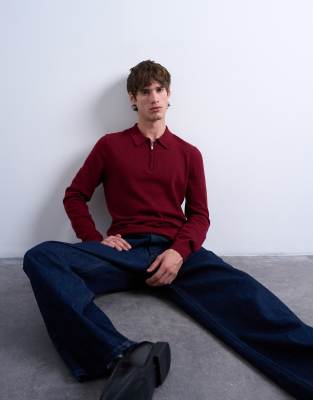 Topman - Essential - Gebreide polo met rits in bordeauxrood | ASOS