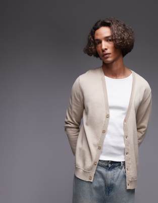Topman - Essential - Gilet à col V - Taupe-Neutre