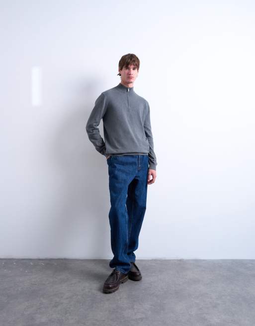 Topman essential knit 1/4 zip funnel in charcoal, 3 of 5