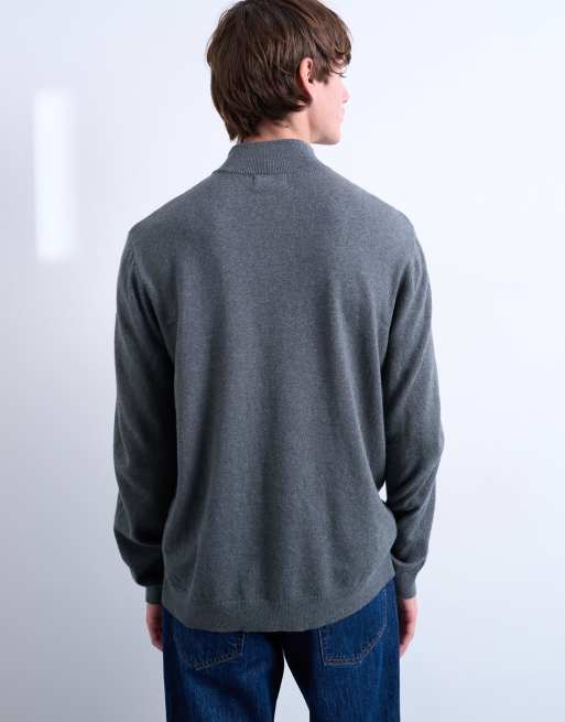 Topman essential knit 1/4 zip funnel in charcoal, 4 of 5