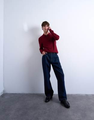 Topman Essential Knit Zip Polo In Red