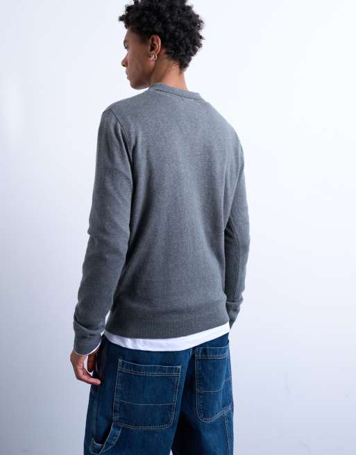 Topman essential knit zip polo in charcoal, 5 of 5