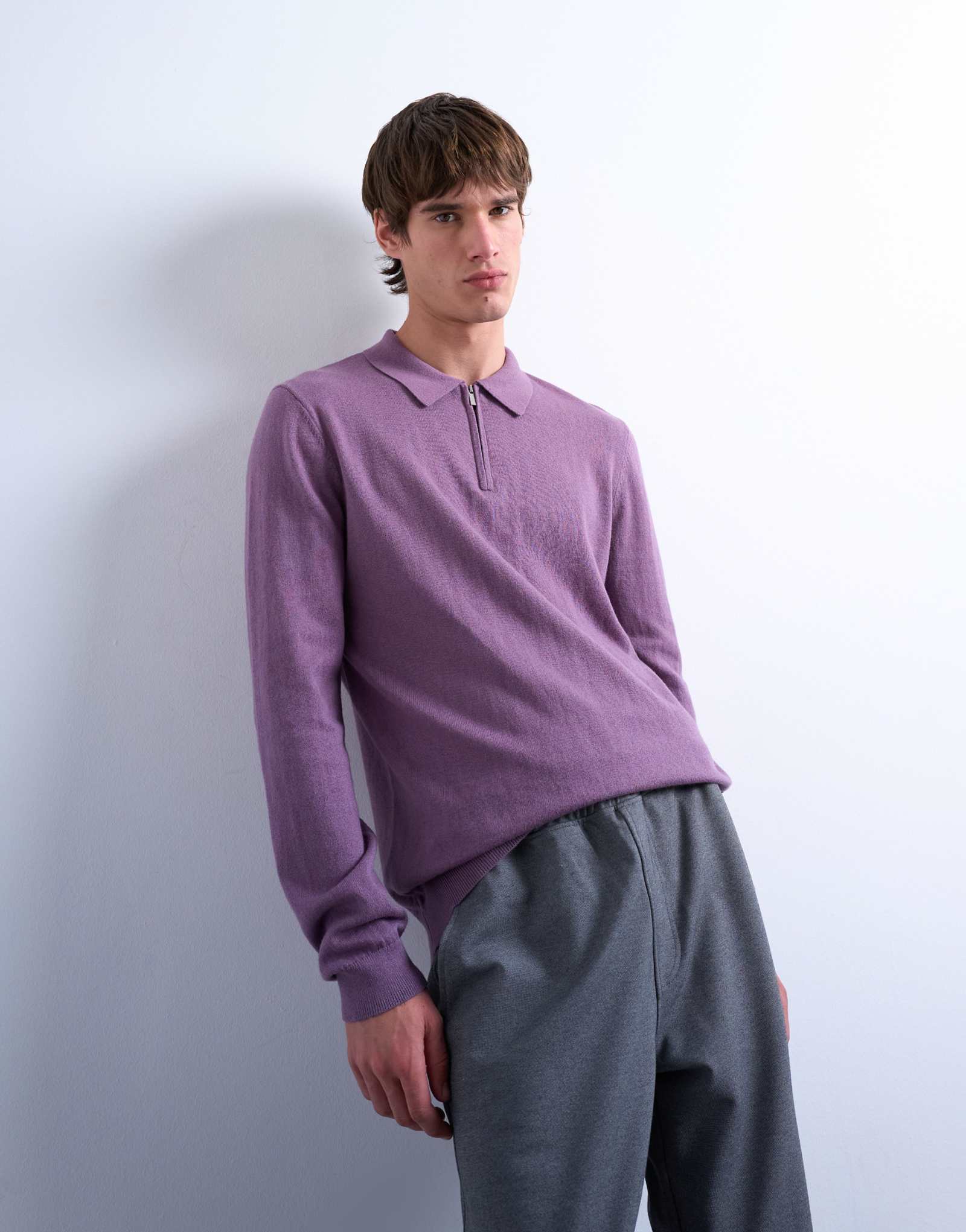 Вязаное поло Topman essential на молнии фиолетового цвета