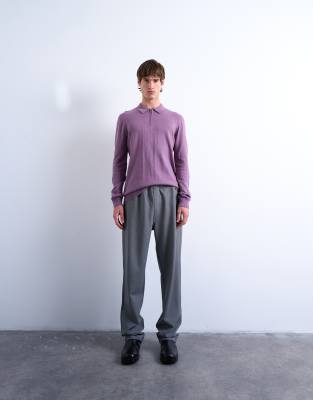 Topman Essential Knit Zip Polo In Purple